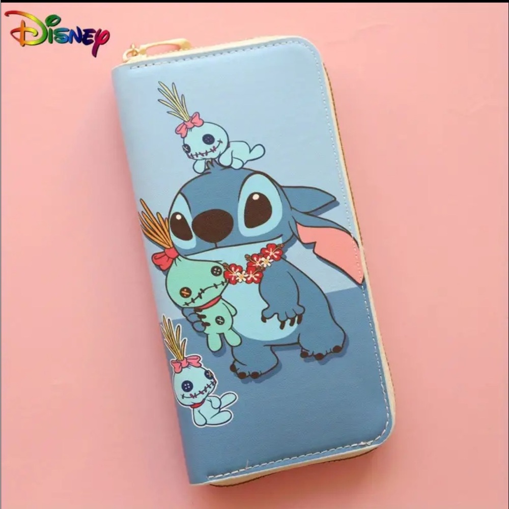 Disney Stitch Long Wallet, Unisex, Large Capacity, Zippered Card Holder